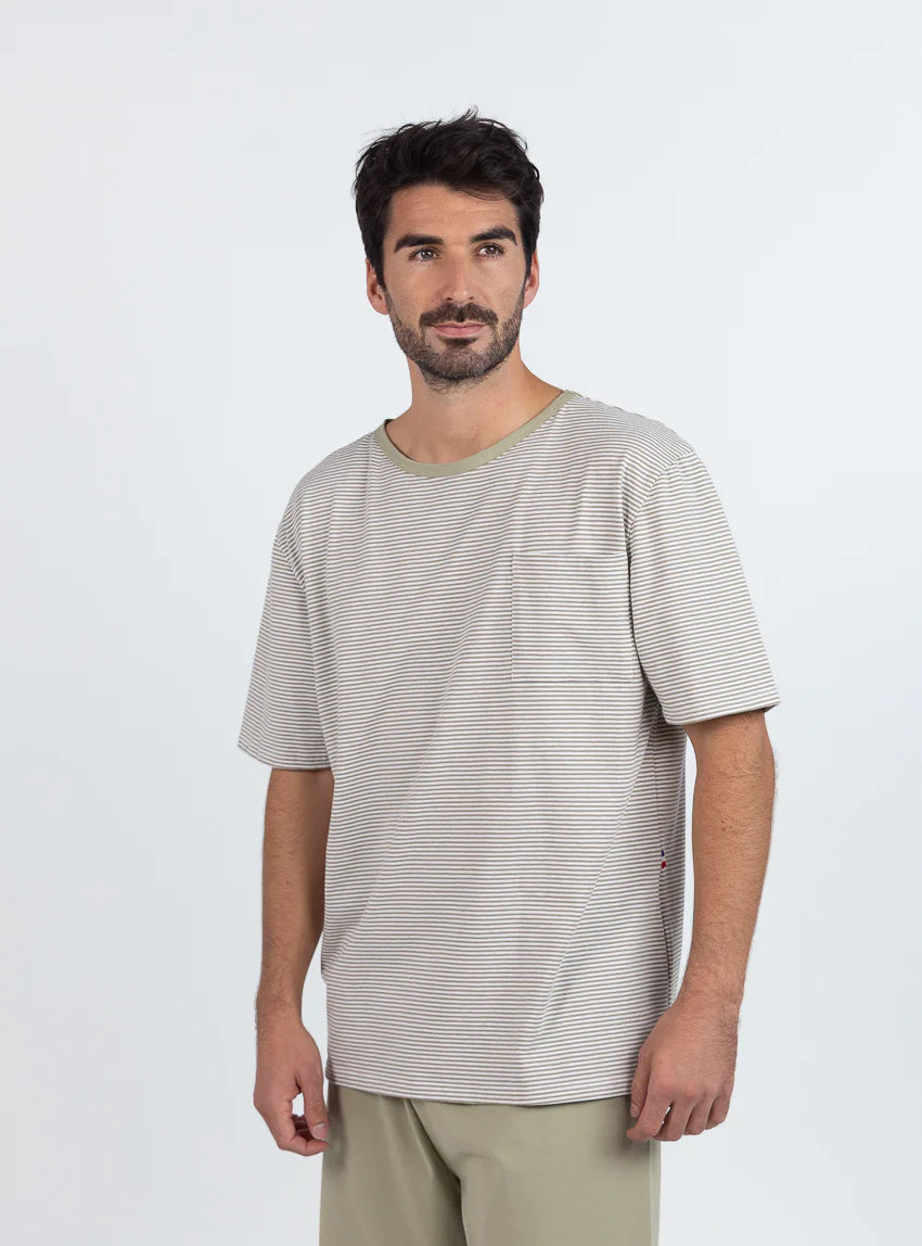 Pyjashort homme en coton rayé vert tilleul