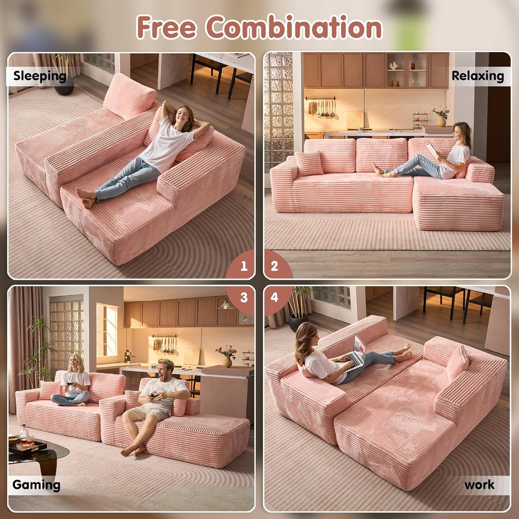 ovios 104 Cloud Sectional Couch with L-Shape Chaise,Modern Modular Sofa with Deep Seat, Upholstered Couches for Living Room Bedroom,No Assembly Required, Grey (Plush Corduroy Fabric)