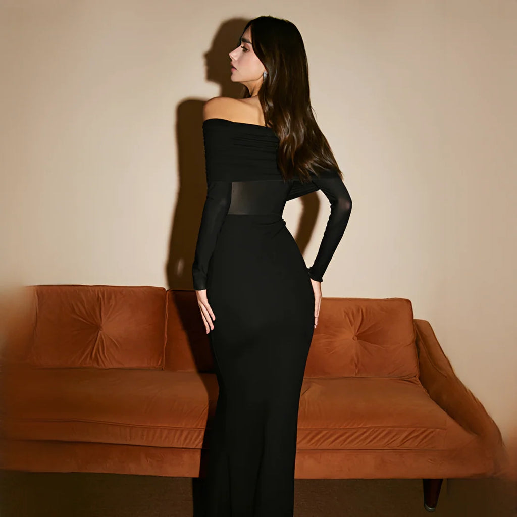 Ermanda - Élégante robe longue à épaules dénudées
