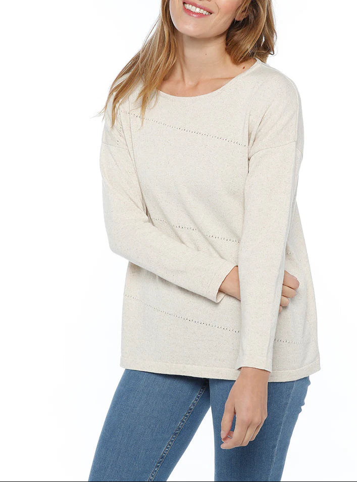 Pull femme coupe ample coton et lin beige nature