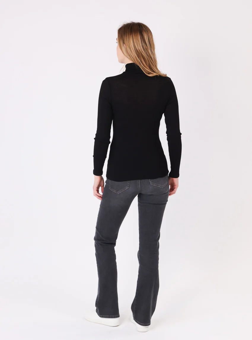 Pull chaussette col roulé laine et soie noir