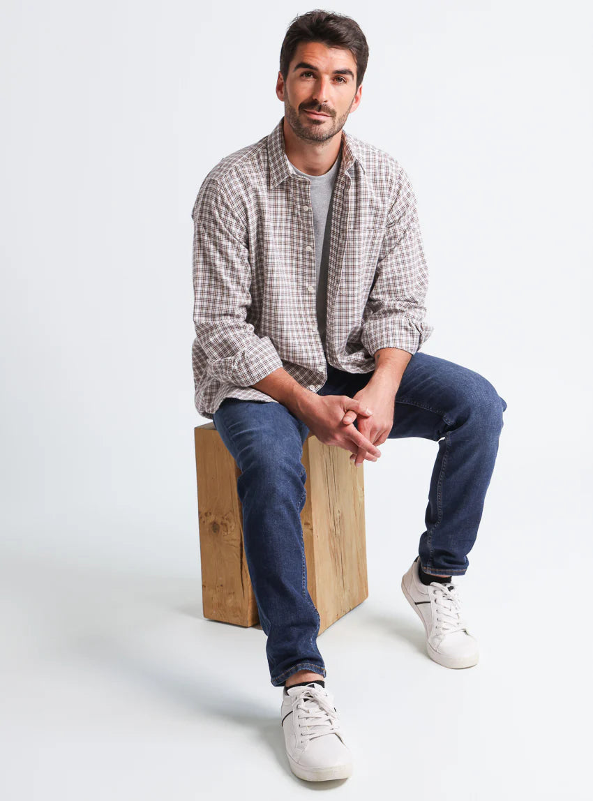 Chemise homme à carreaux coton et laine Beige Camel