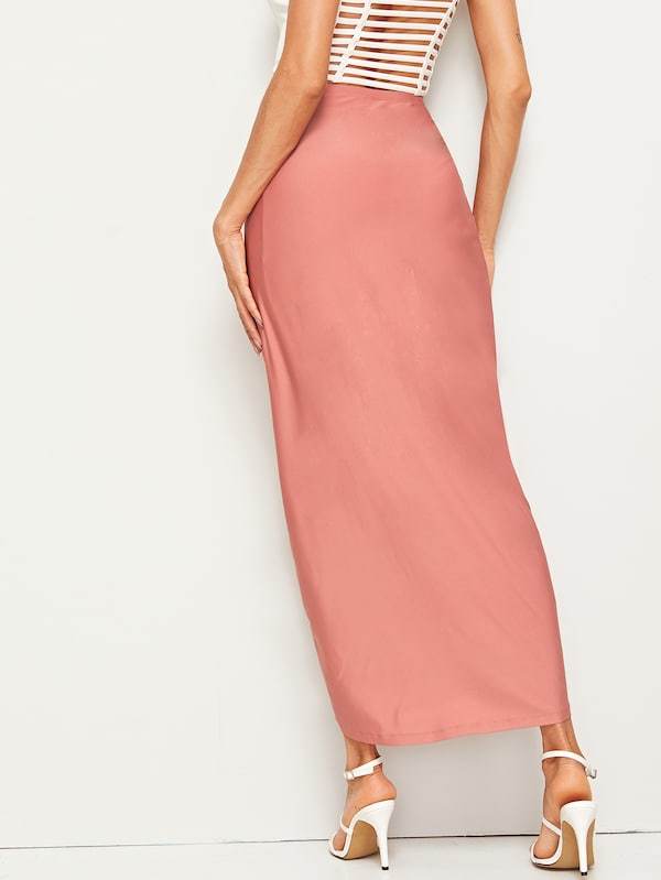 Jupe mi-longue drapée taille haute