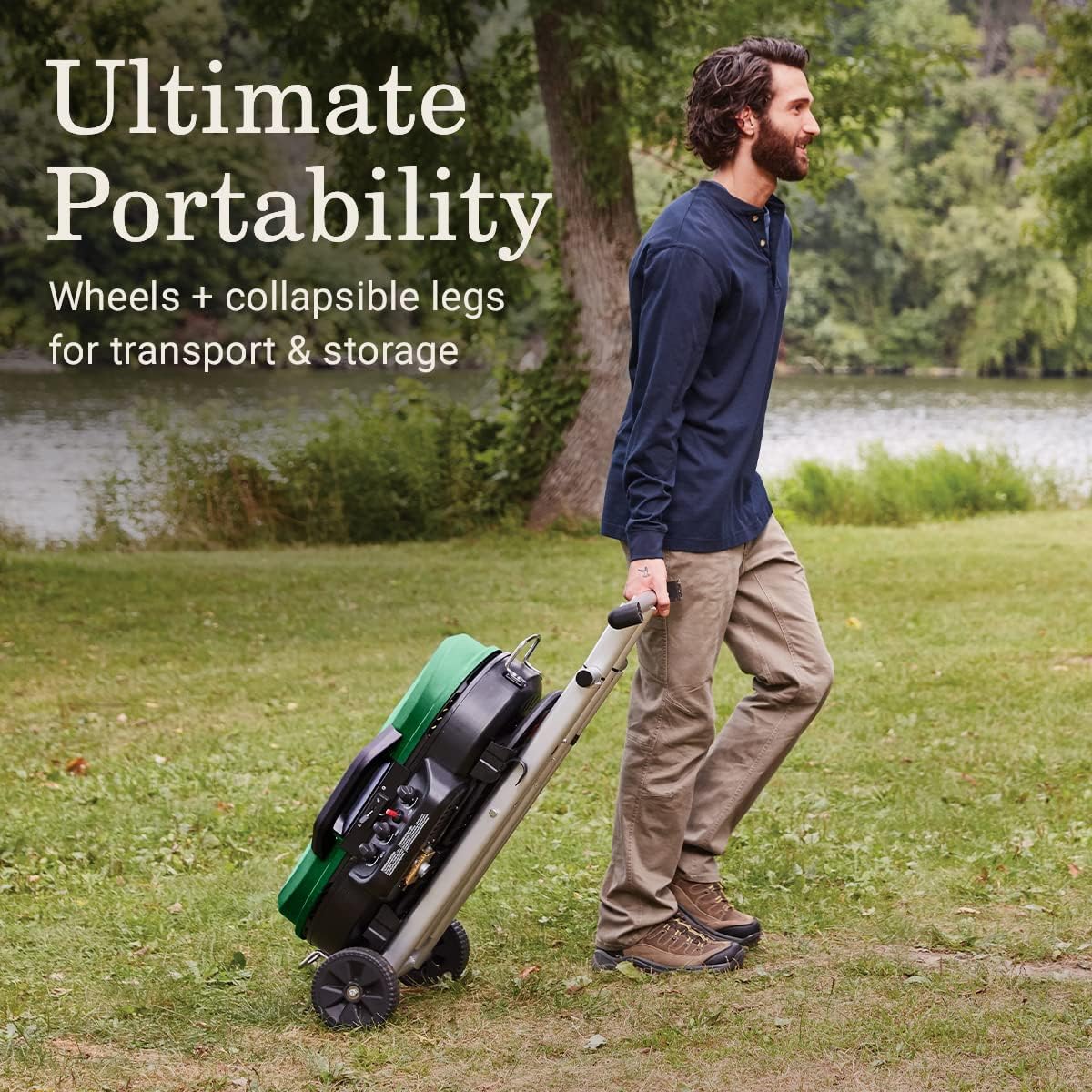 RoadTrip 285 Portable Stand-Up Propane Grill with 3 Adjustable Burners Instastart Ignition 20,000 BTUs