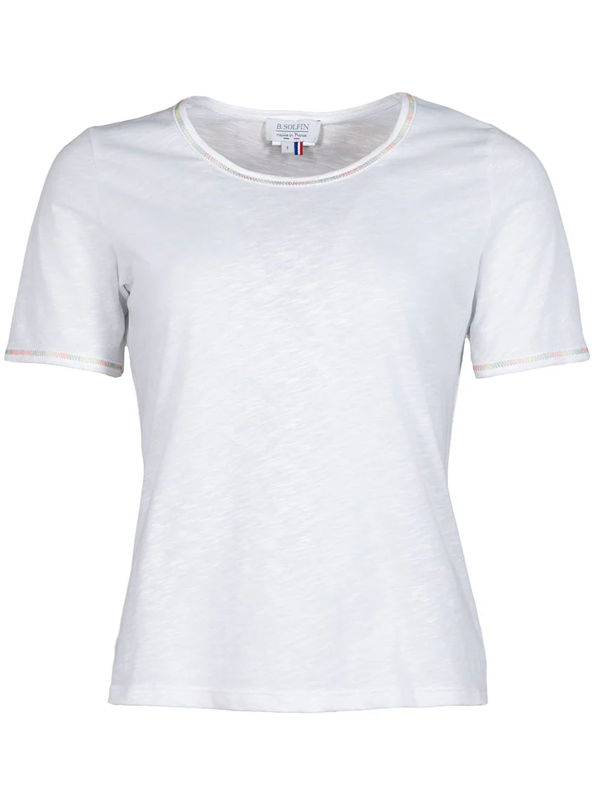 Tee-shirt femme en coton blanc multicolore