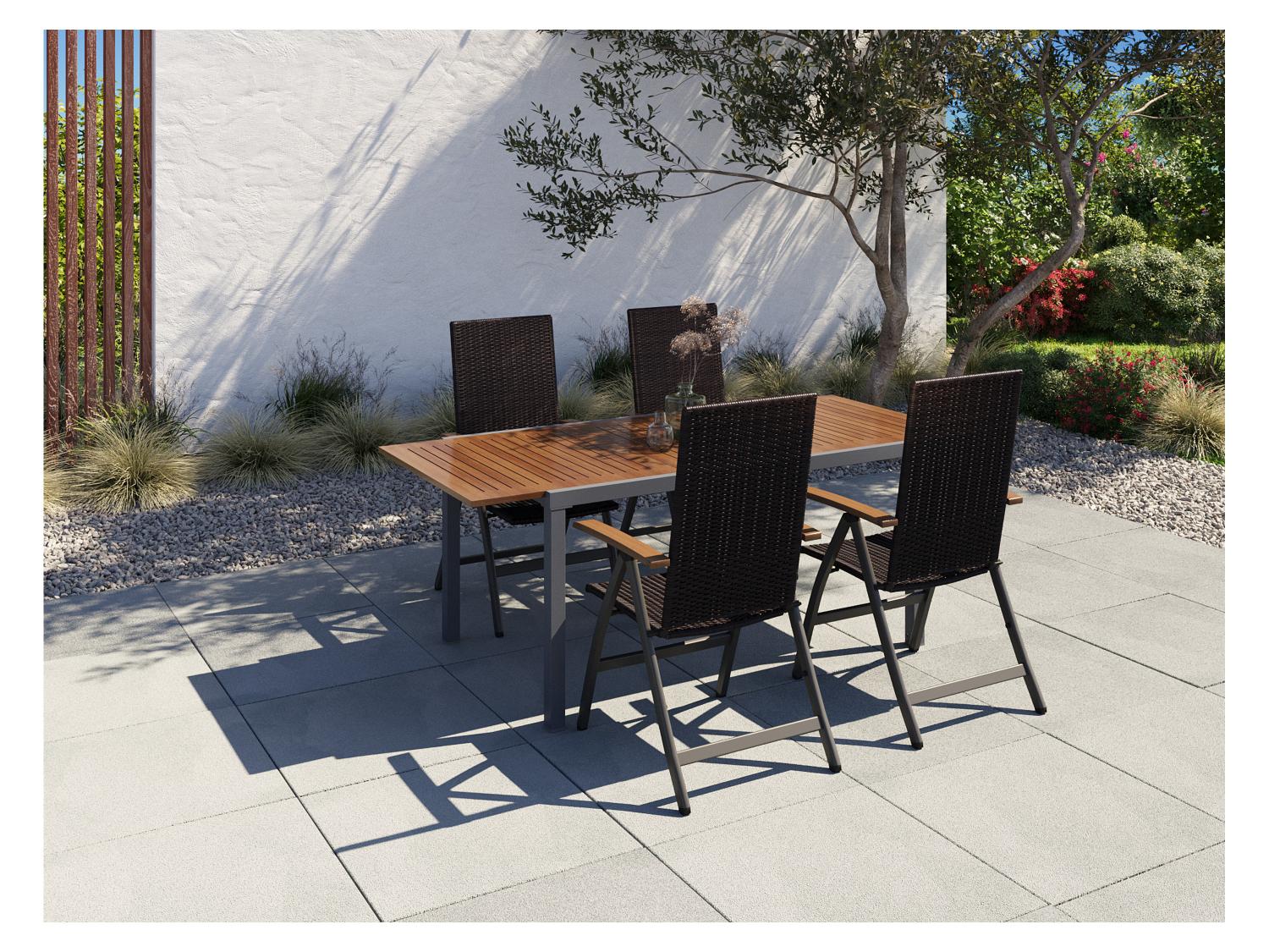 LIVARNO home Ensemble en rsine tresse  Valencia , 5 pices - table extensible & 4 fauteuils pliants