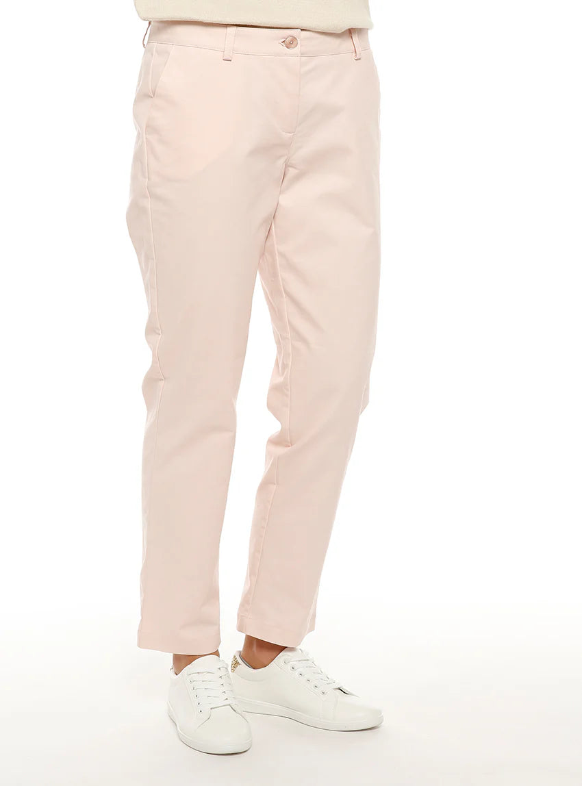 Pantalon chino femme en coton rose nacre