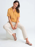 Pantalon femme coton lin beige