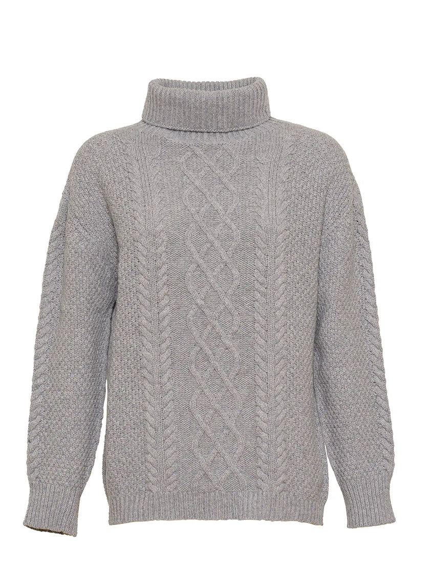 Pull col roule femme en laine recyclée gris