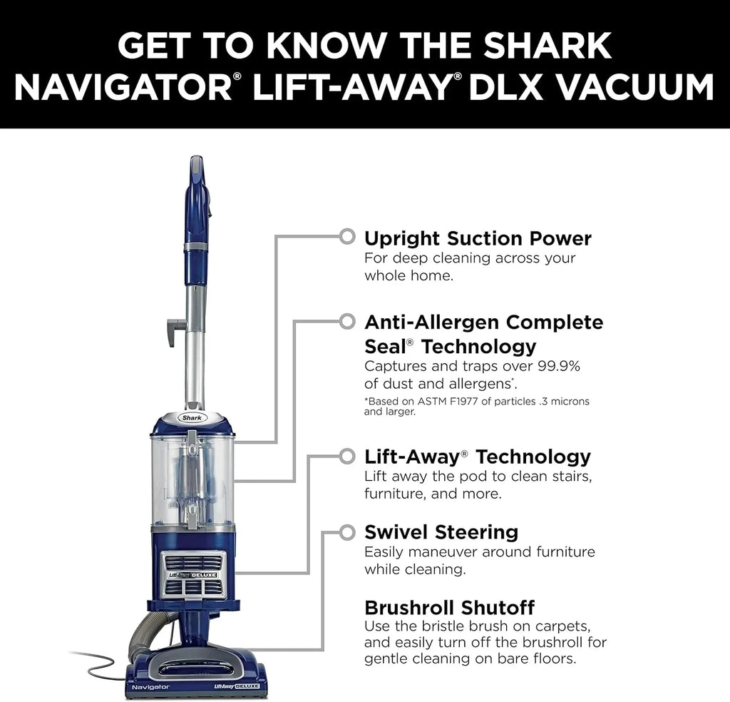 Upright Vacuum Navigator Lift-Away Deluxe Capacity HEPA Filter Swivel Steering Upholstery Tool