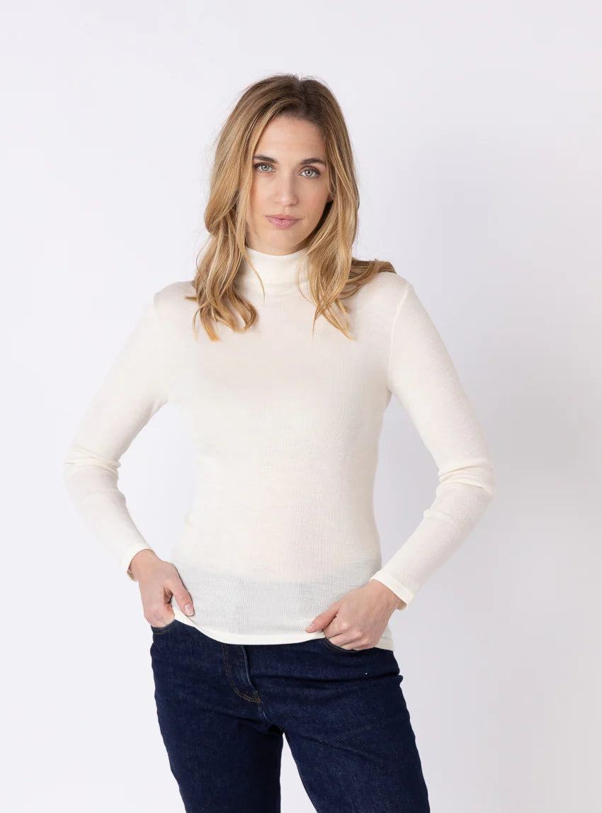 Pull chaussette femme col montant blanc