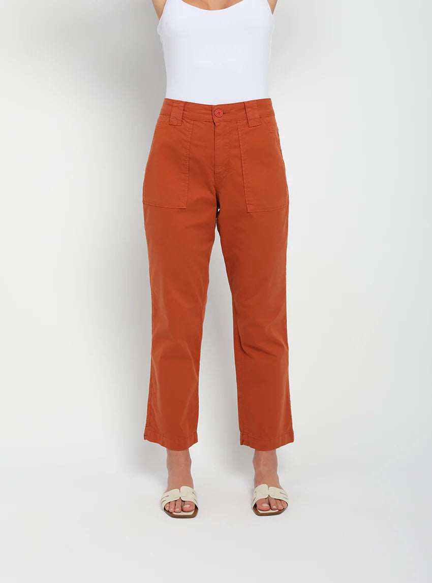 Pantalon femme taille haute orange terracotta