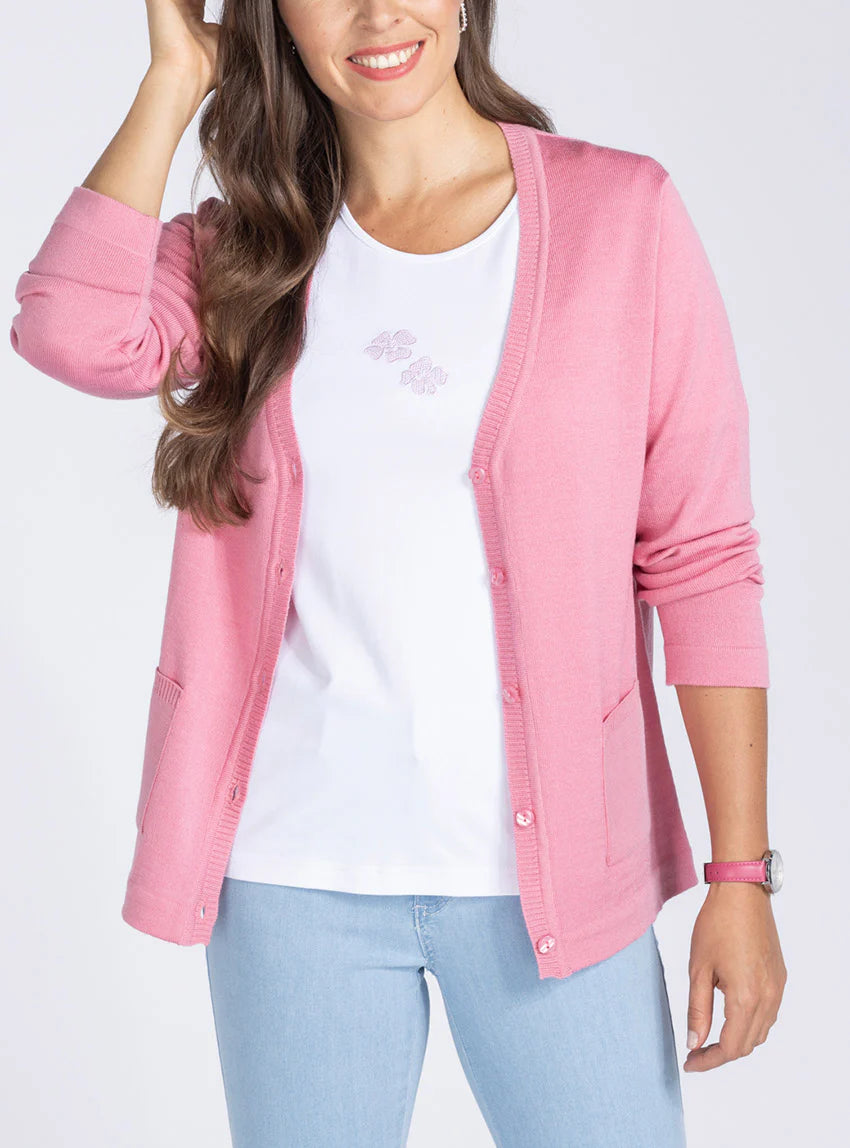Gilet femme en laine merinos rose fard