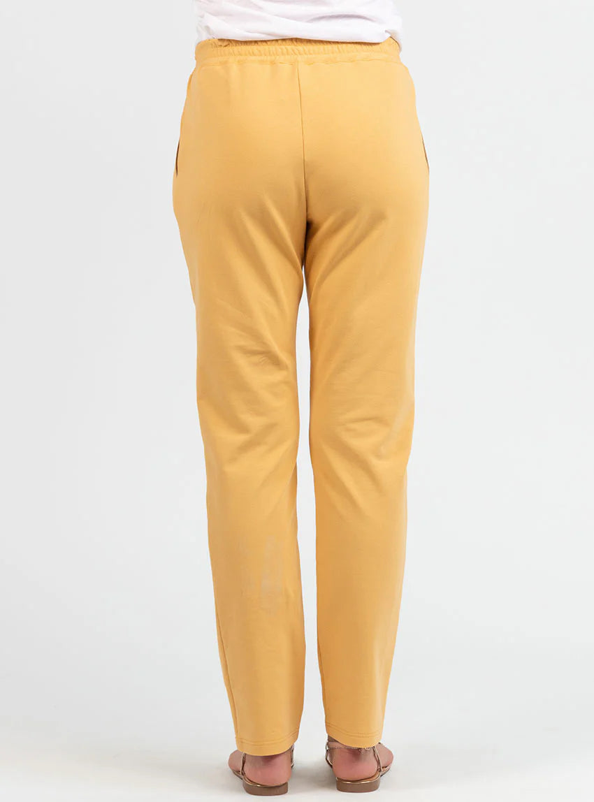 Pantalon femme molleton coton jaune miel