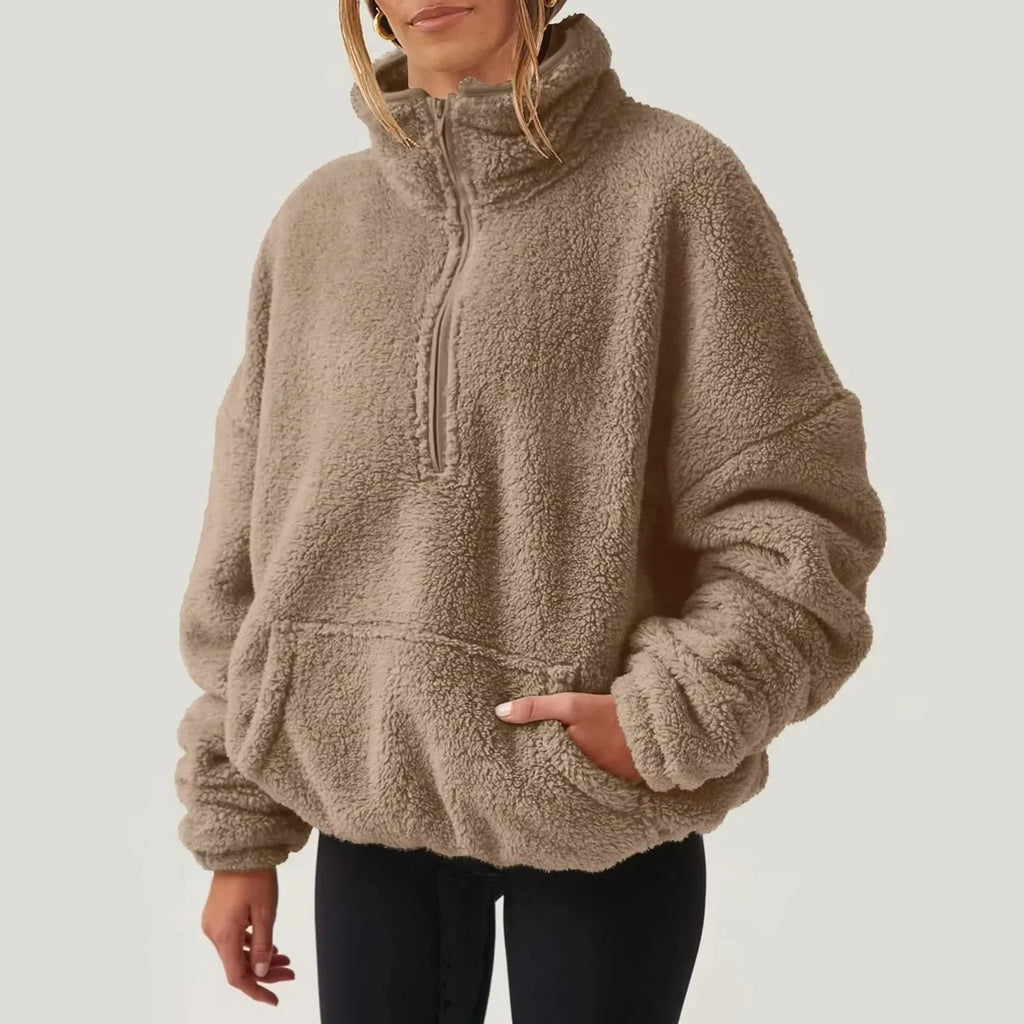 Pull polaire doux à demi-fermeture éclair pour femmes