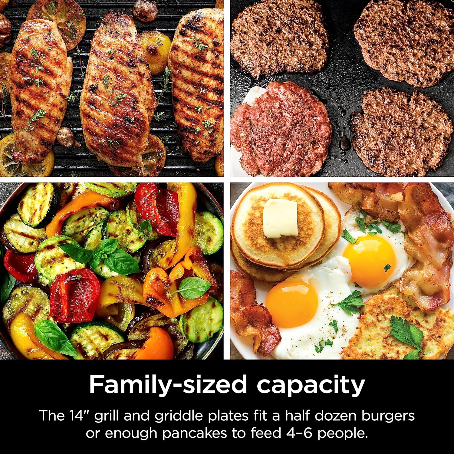 Ninja Griddle and Indoor Grill, 14’�? Electric Grill, For Steak, Burgers, Salmon, Veggies, and More, Pancake Griddle, Nonstick, Dishwasher Safe, 500F, Even Cooking, Silver, GR101