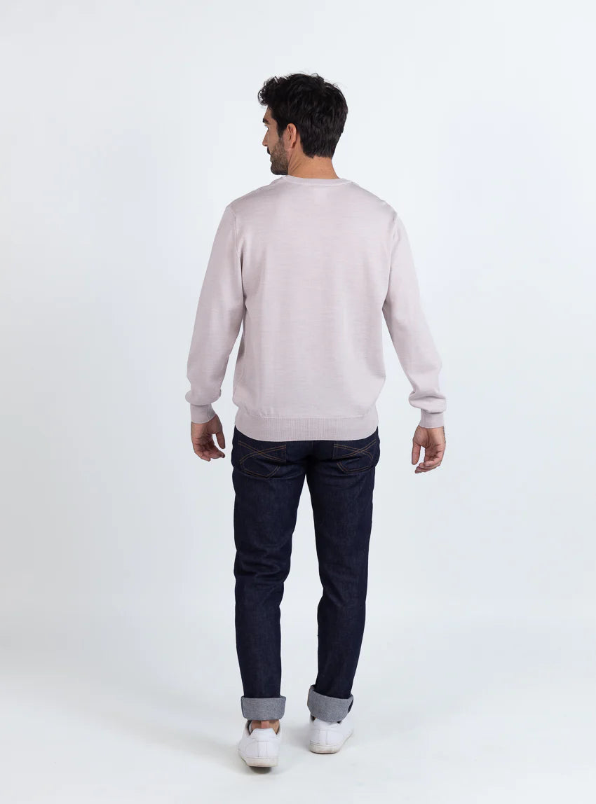 Pull homme col V 100% mérinos beige naturel