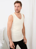 Débardeur thermique homme épais en laine blanc naturel
