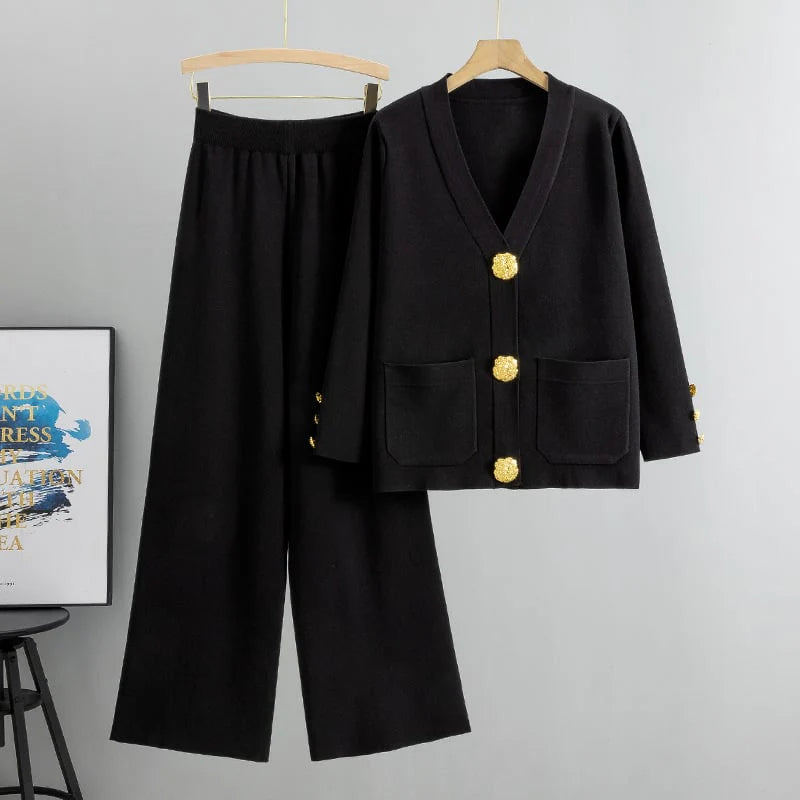 Ensemble pull en mélange de laine et pantalon à jambes larges