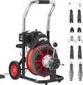 Drain Cleaner Machine 100FT x 1/2 Inch, Auto Feed Sewer Snake Auger on Wheels, 550W Portable Drain Cleaning Machine with 8 Cutters & Air-activated Foot Switch for 2 to 4 Pipes