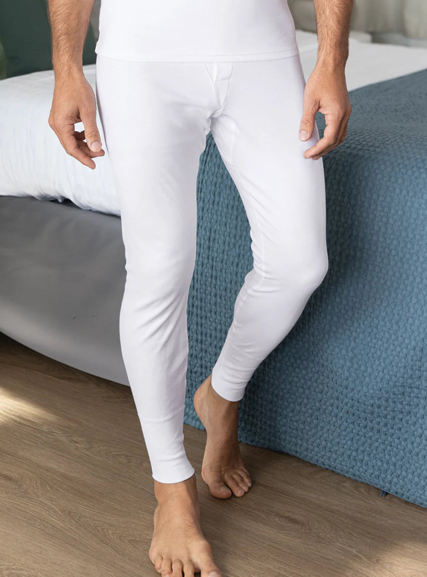 Caleçon long homme ouvert en coton blanc