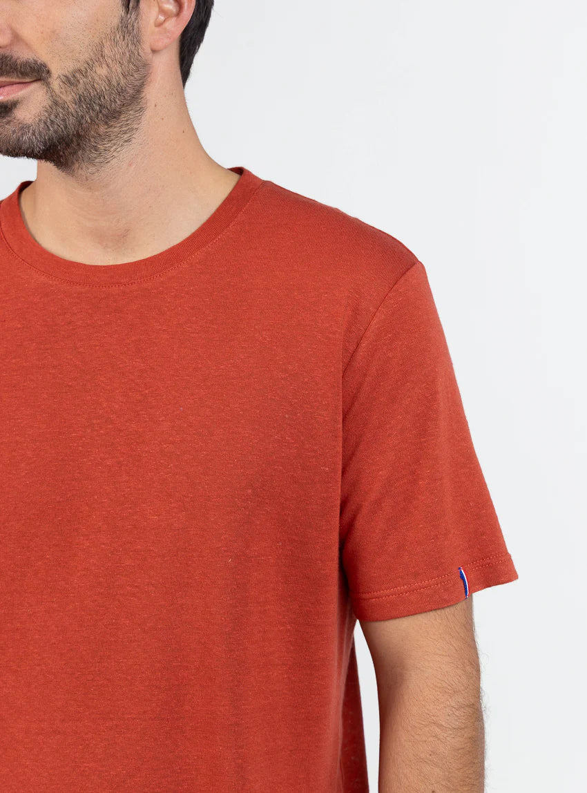 Tee-shirt homme en lin orange terracotta