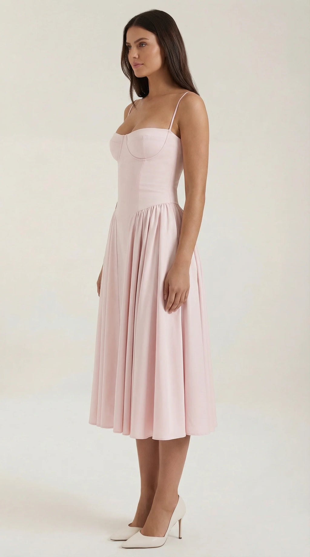 Robe mi-longue corset florale pour femme avec décolleté en cœur