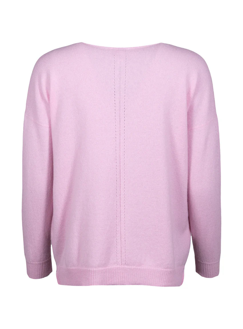 Pull femme col V laine et cachemire rose