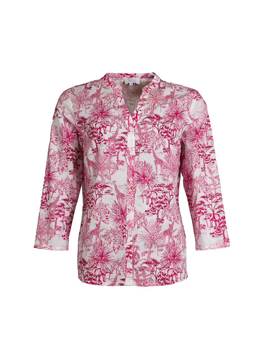 Chemisier femme en coton imprimé rose