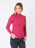Pull chaussette femme col cheminee laine mérinos Rose géranium