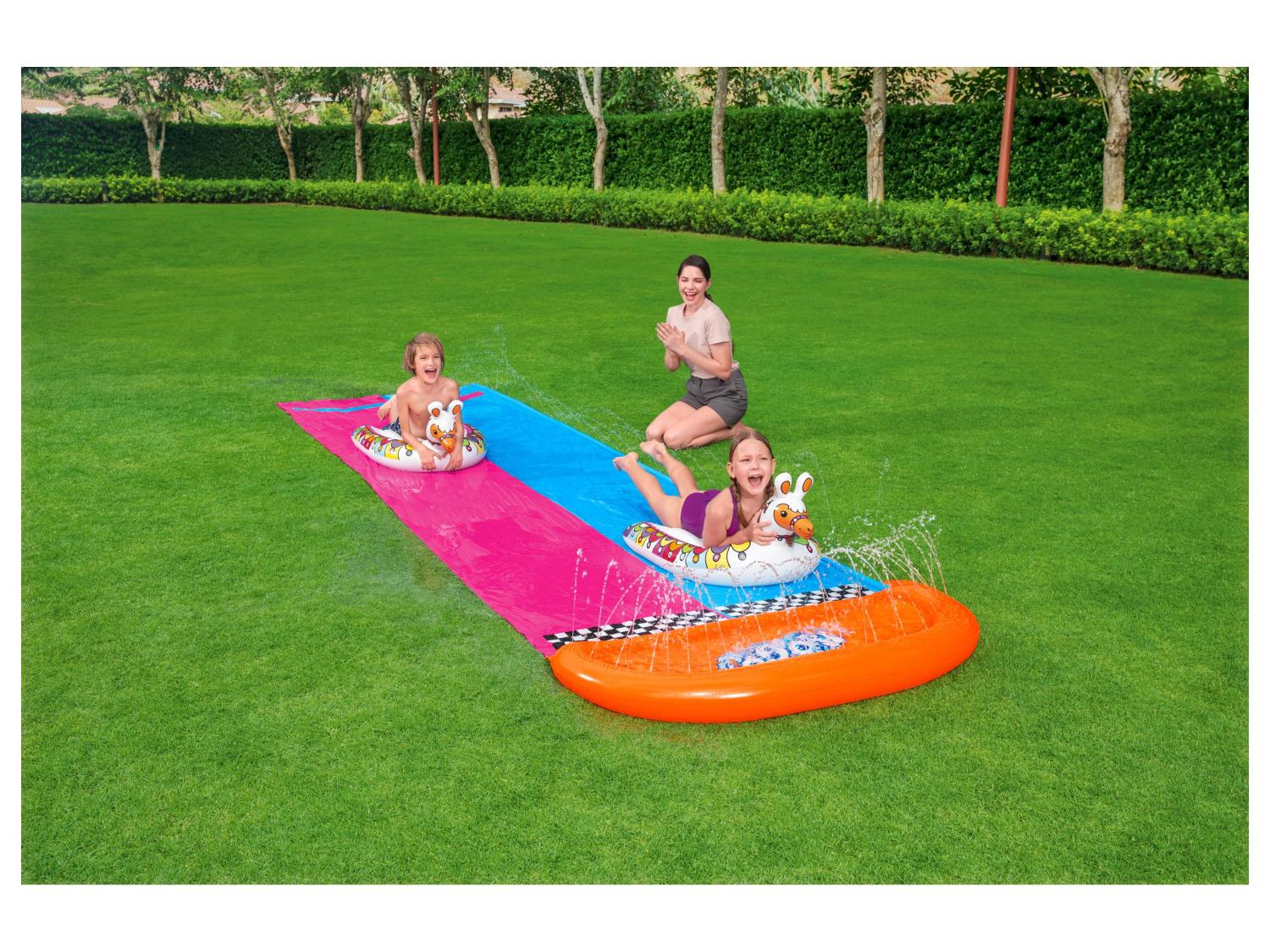 Bestway Double toboggan aquatique avec animaux gonflables, 487 x 138cm