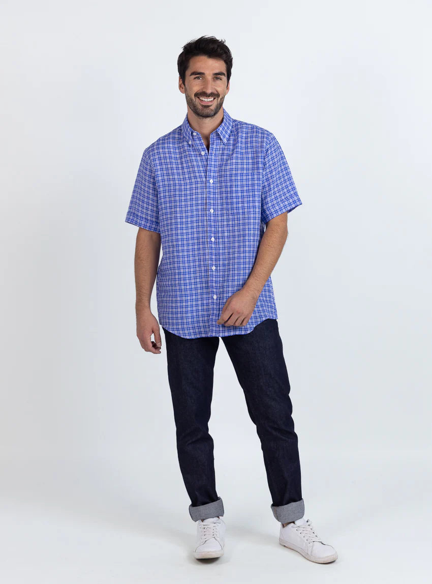 Chemise homme en lin bleu denim