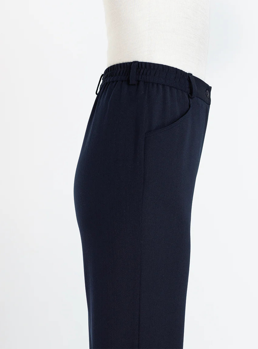 Pantalon femme en laine bleu marine