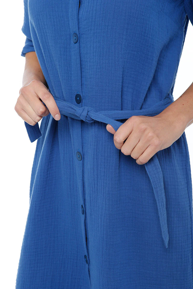Robe en tissu gaze de coton - BLEU INDIGO