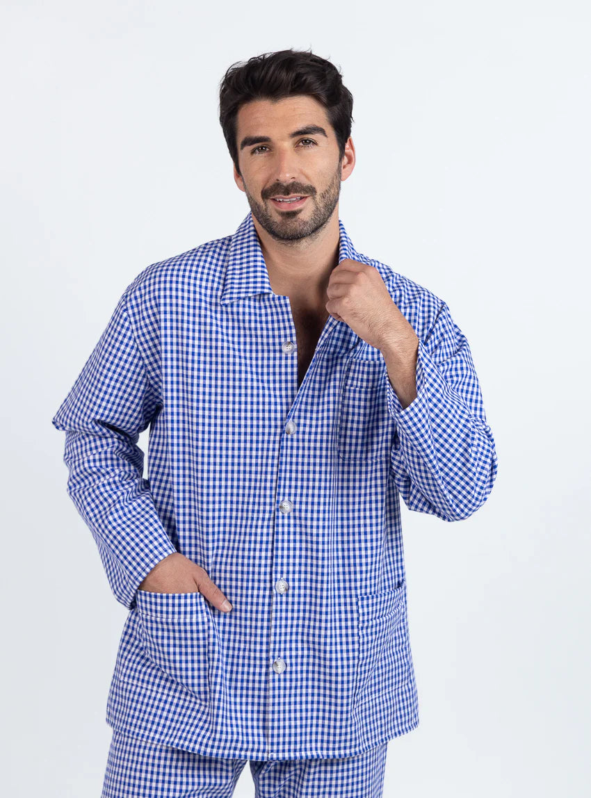 Pyjama homme en coton carreaux bleus