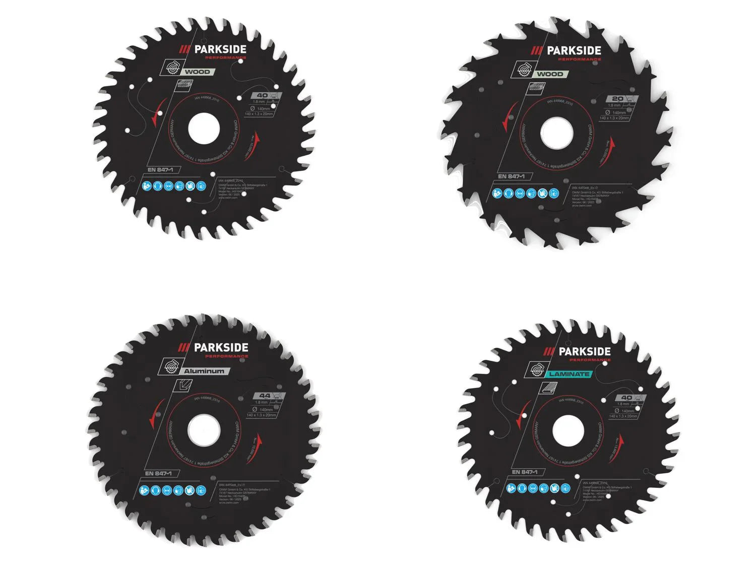 PARKSIDE PERFORMANCE Lame de scie circulaire,  140 mm, 20 dents, 40 dents, 44 dents