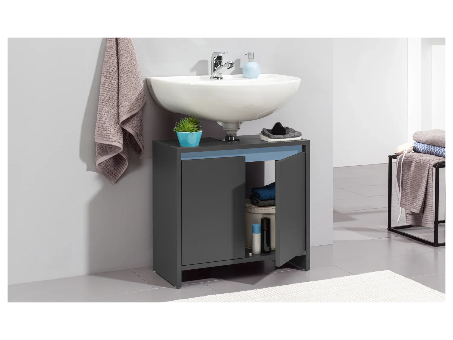 LIVARNO home Meuble sous-vasque Oslo, 60 x 55 x 28 cm, noir