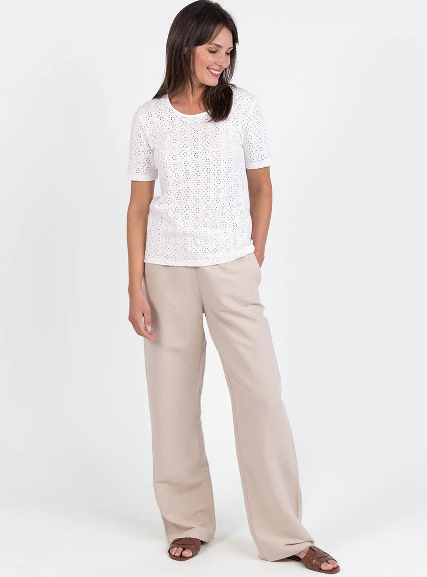 Tee-shirt femme en maille ajourée coton blanc crème