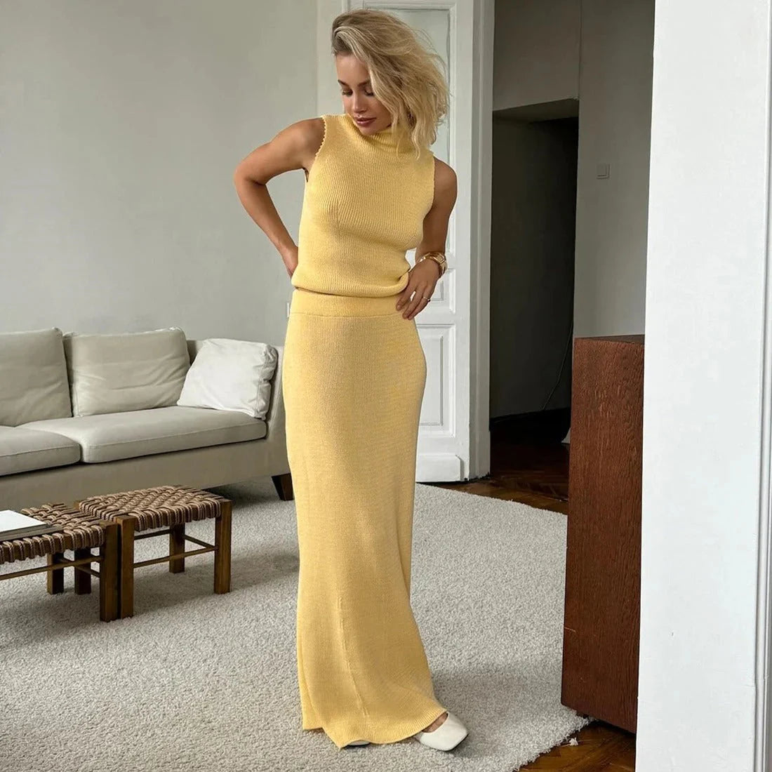 Sophie Paris | Robe longue sans manches en maille douce
