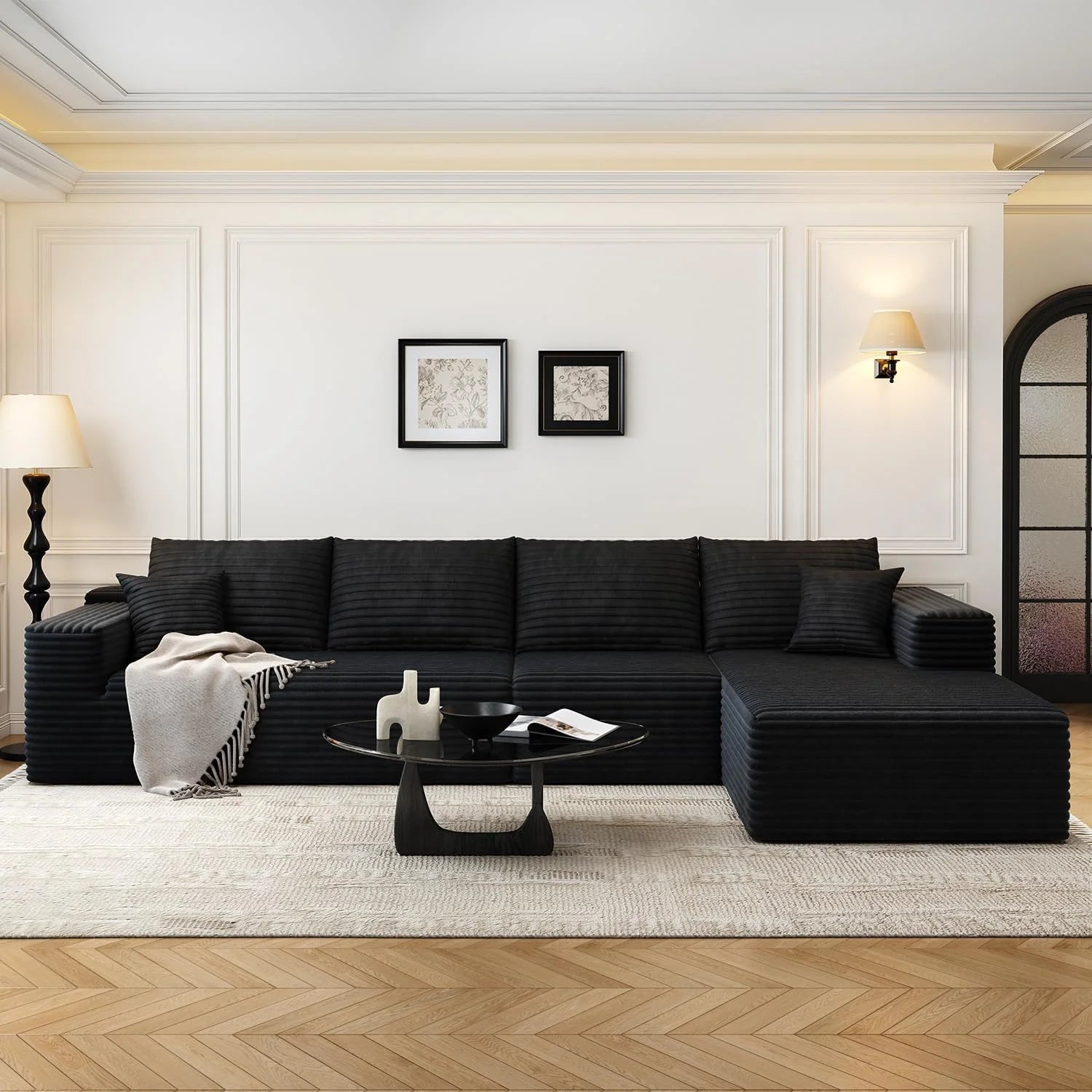 107.5 Cloud Modular Sectional Sofa Couch with L-Shape Chaise,Modern Minimalist Upholstered Couches for Living Room Bedroom,Deep Seat Corner Couch，No Assembly Required (Black,Left Facing Chaise)