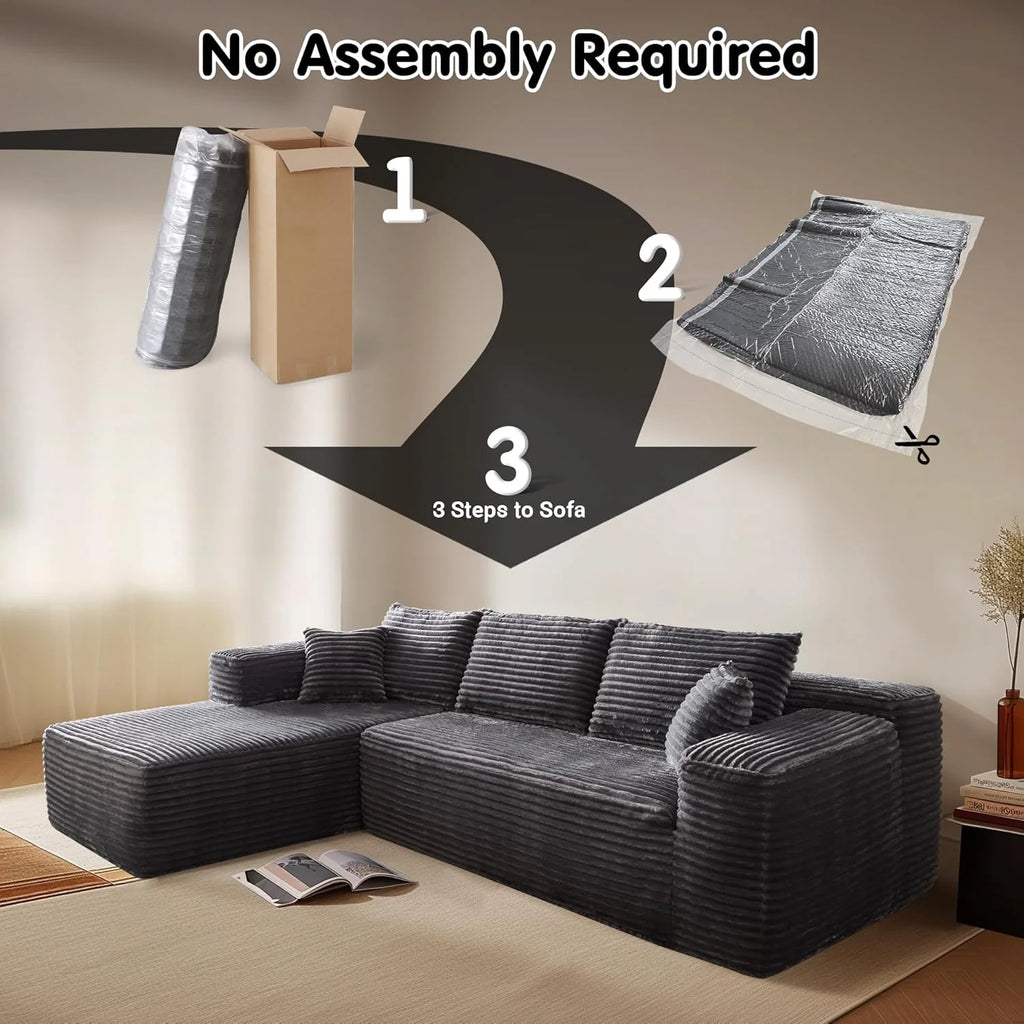 ovios 104 Cloud Sectional Couch with L-Shape Chaise,Modern Modular Sofa with Deep Seat, Upholstered Couches for Living Room Bedroom,No Assembly Required, Grey (Plush Corduroy Fabric)