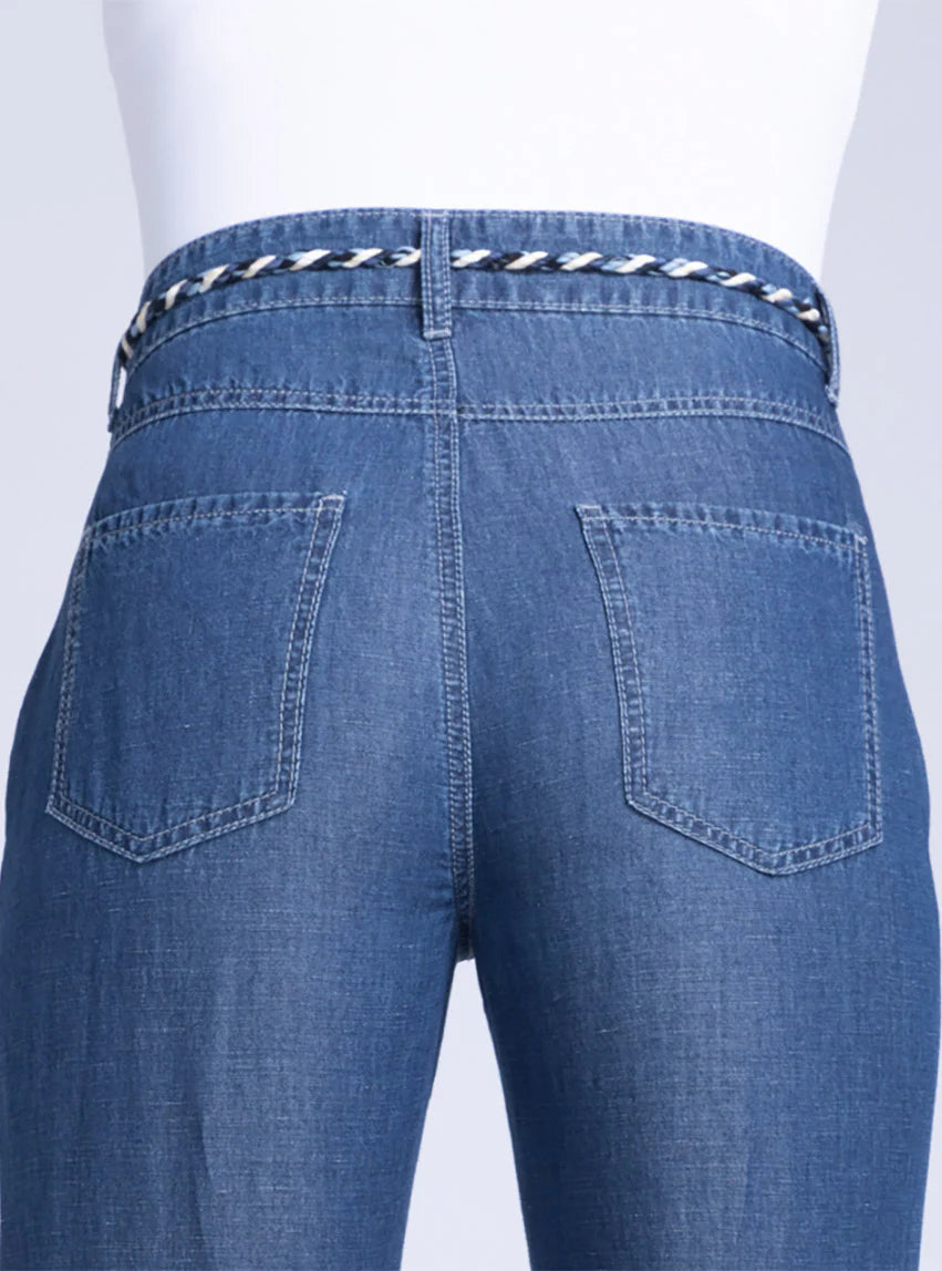 Pantalon 7/8 femme en coton et lin bleu indigo