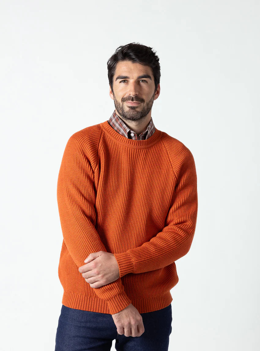 Pull homme en laine maille perlée Orange Confite