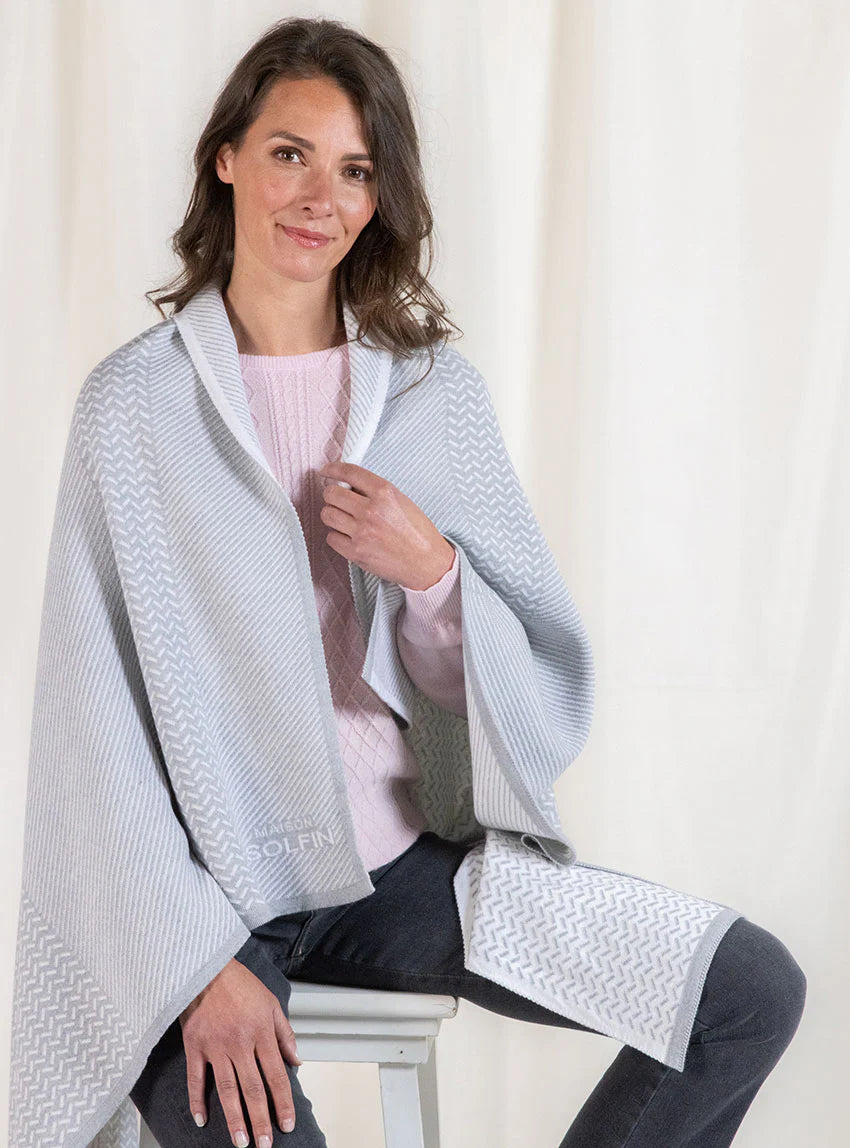 Plaid jacquard en laine mérinos gris