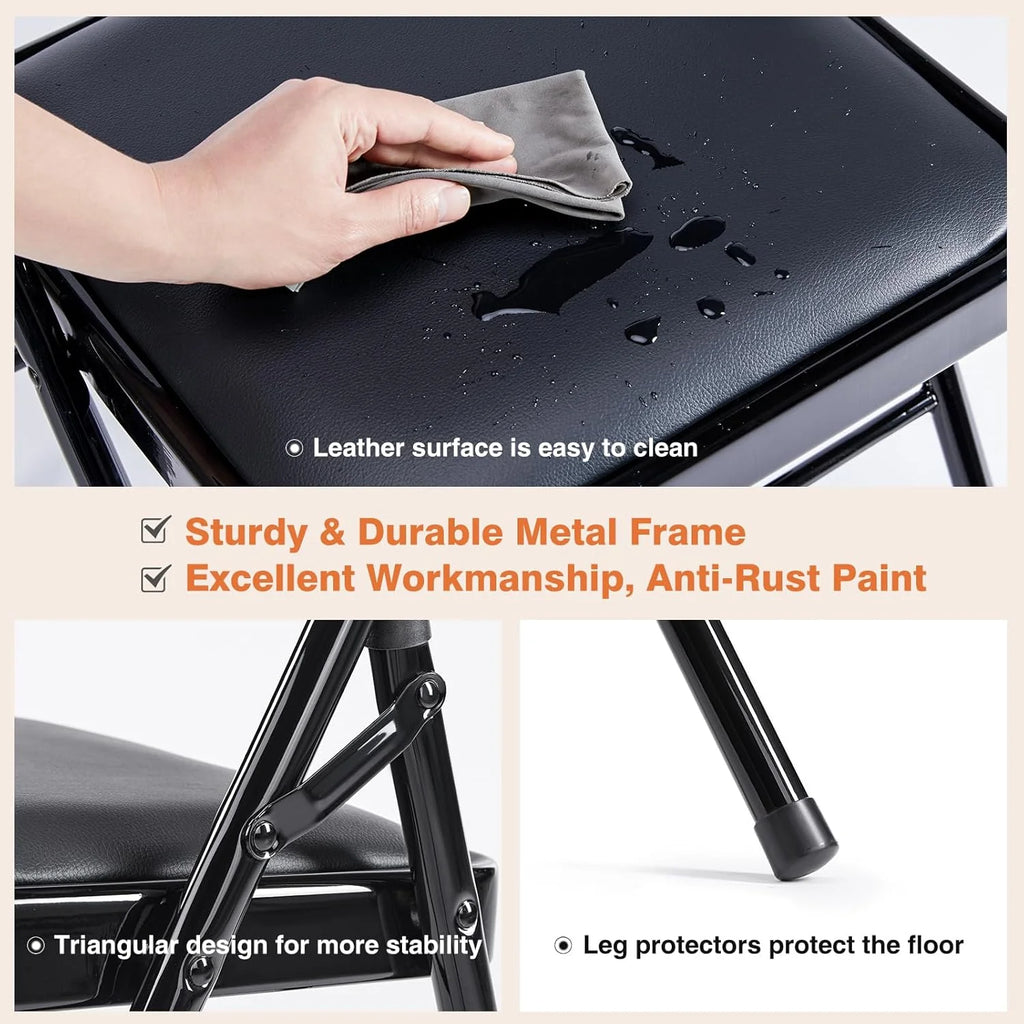 Sweetcrispy Folding Chair 12 Pack, Leather Padded Folding Chairs, Sturdy Metal Foldable Chairs