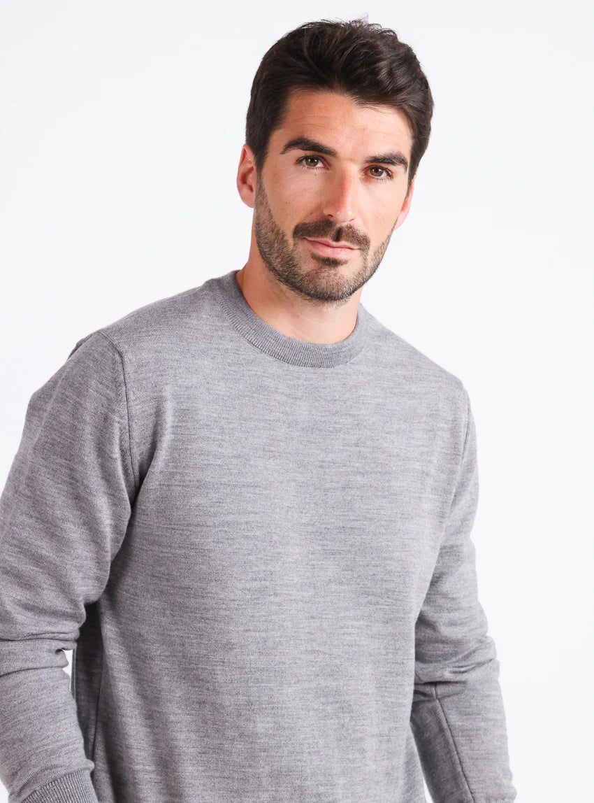 Pull homme col rond laine mérinos Gris Léger