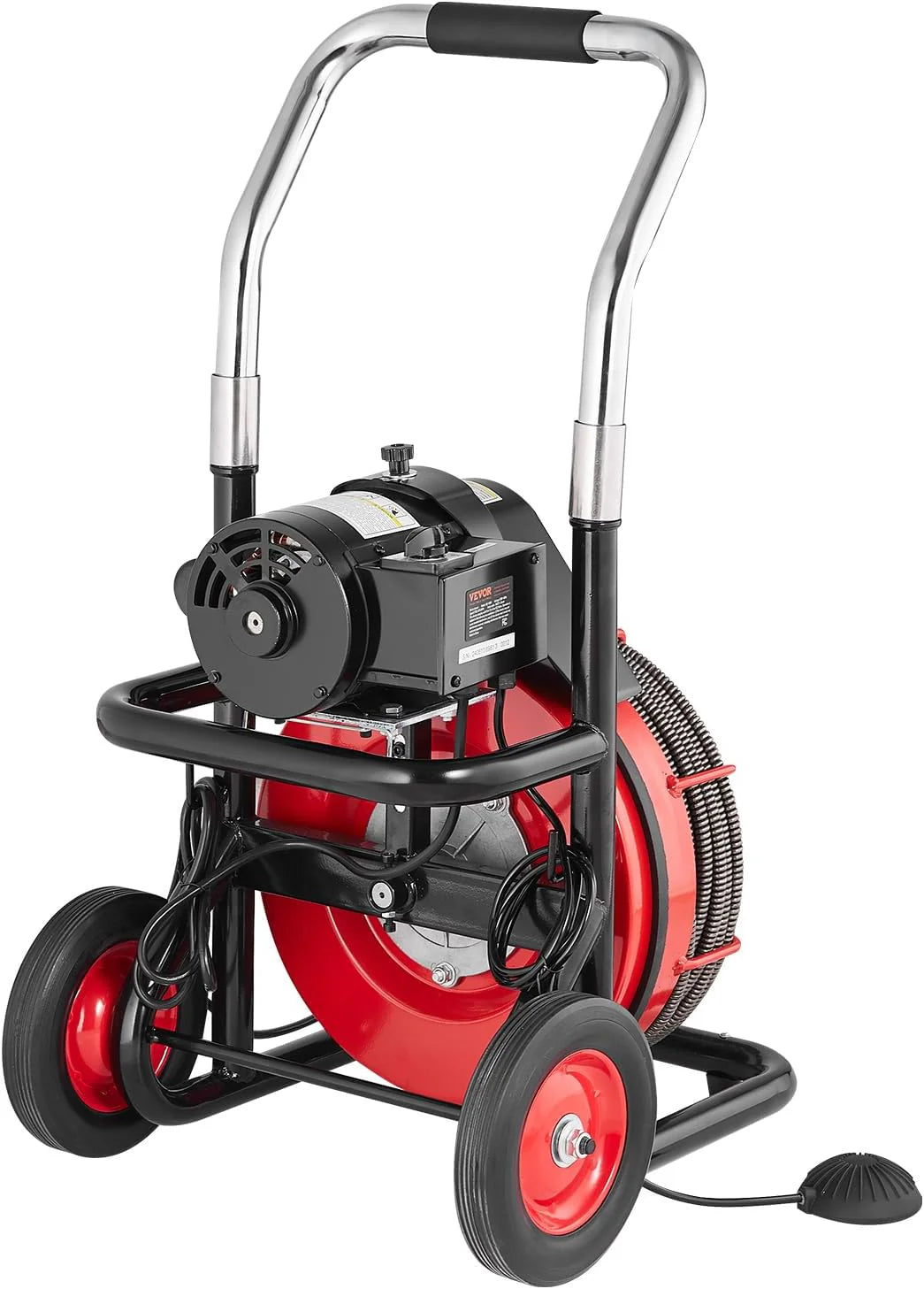 Drain Cleaner Machine 100FT x 1/2 Inch, Auto Feed Sewer Snake Auger on Wheels, 550W Portable Drain Cleaning Machine with 8 Cutters & Air-activated Foot Switch for 2 to 4 Pipes