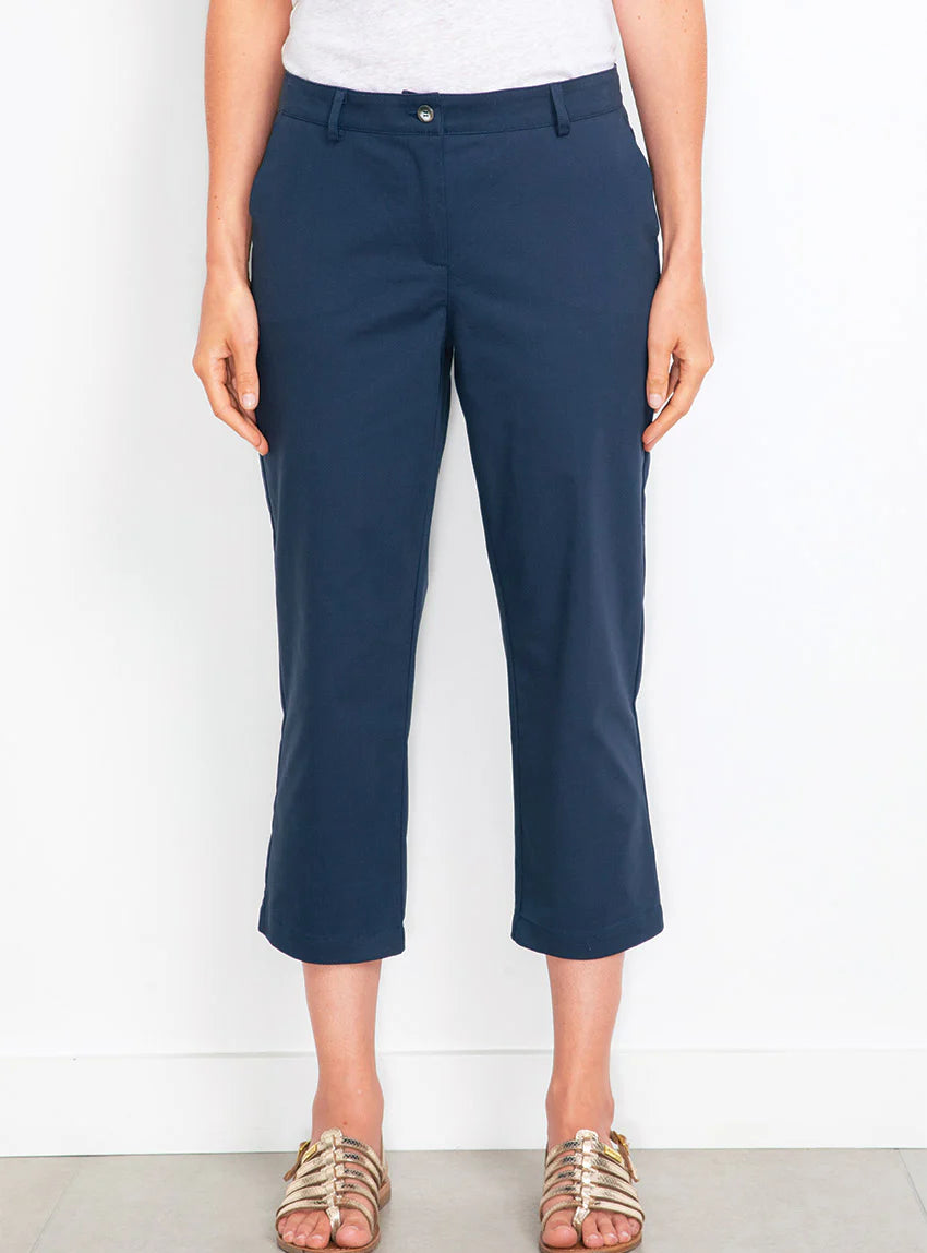 Pantacourt chino femme en coton bleu marine