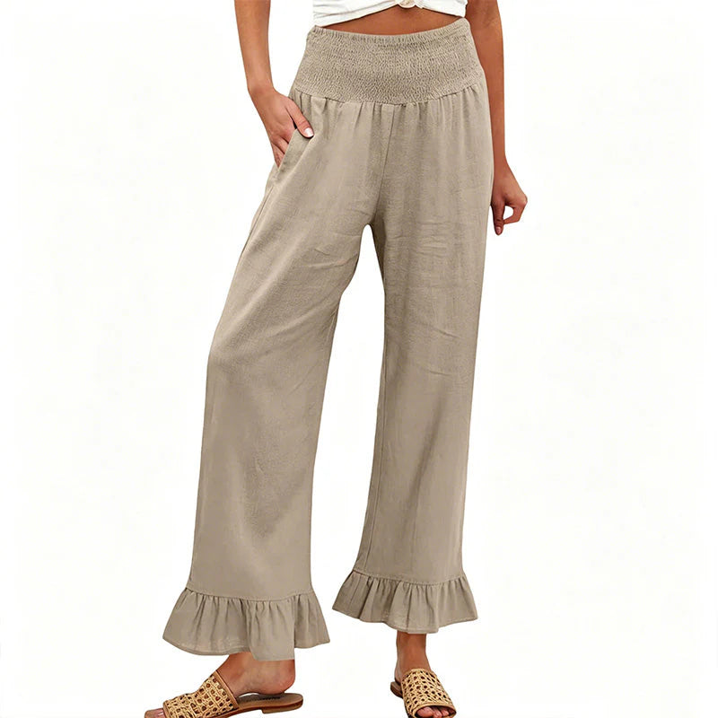 Pantalon large bohème avec ourlet à volants