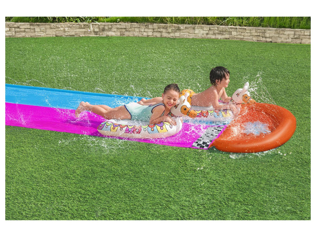 Bestway Double toboggan aquatique avec animaux gonflables, 487 x 138cm